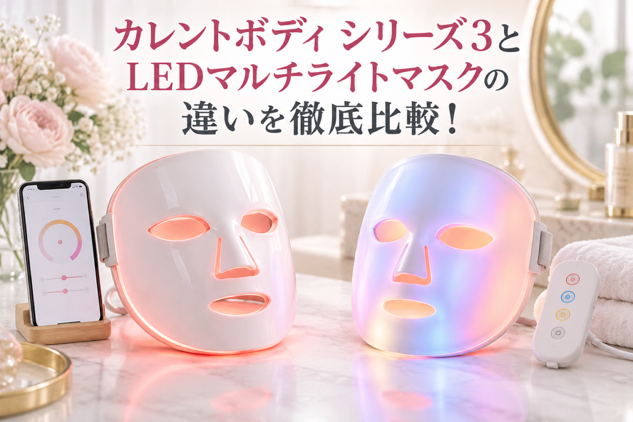 カレントボディシリーズ3とLEDマルチライトマスクの違いを比較した画像